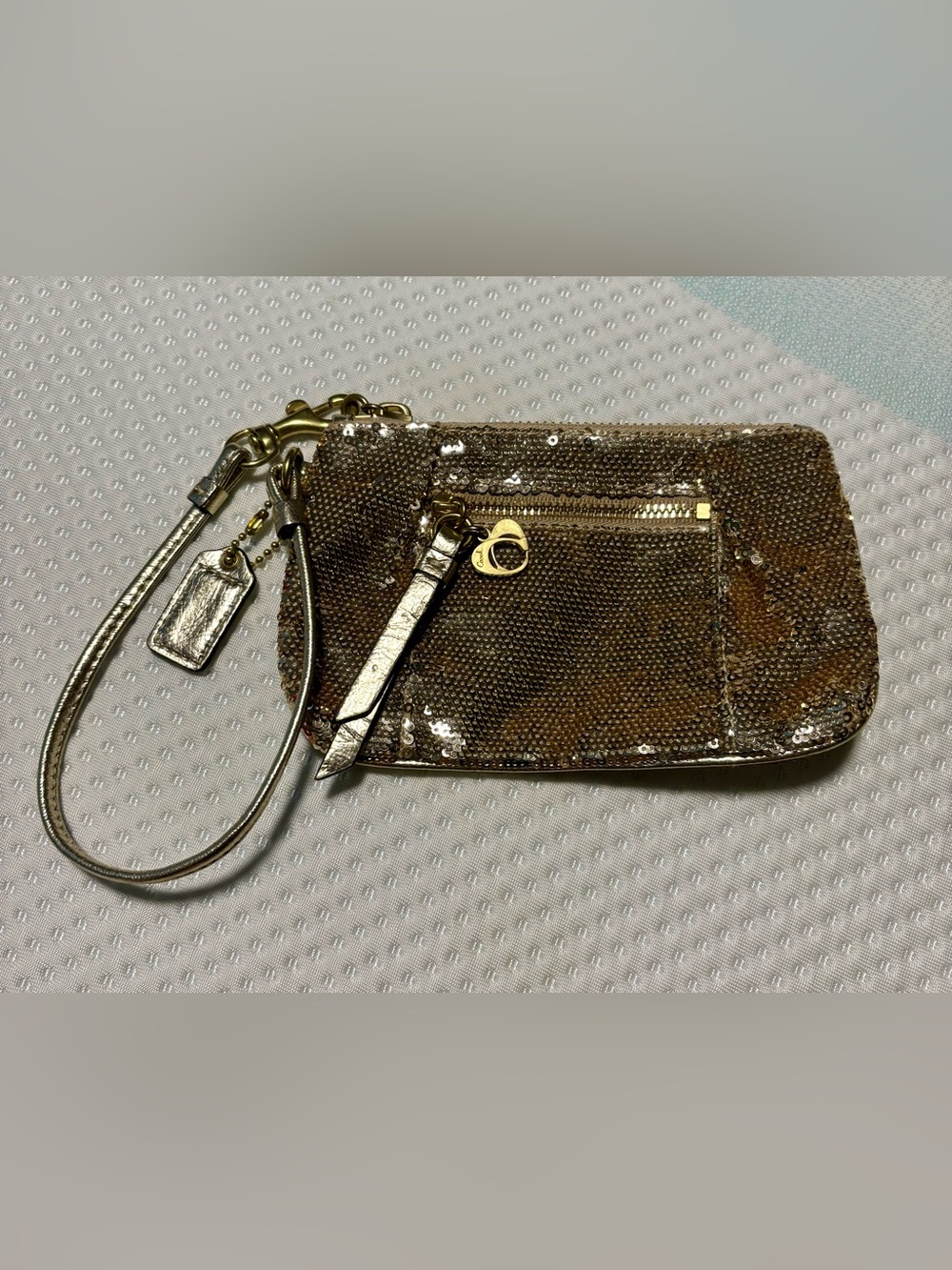 Coach Gold Sequin Wristlet Clutch